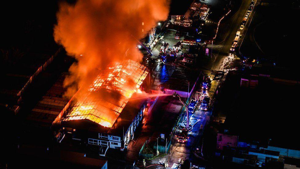 Firefighters tackle blaze on the Wern Industrial Estate