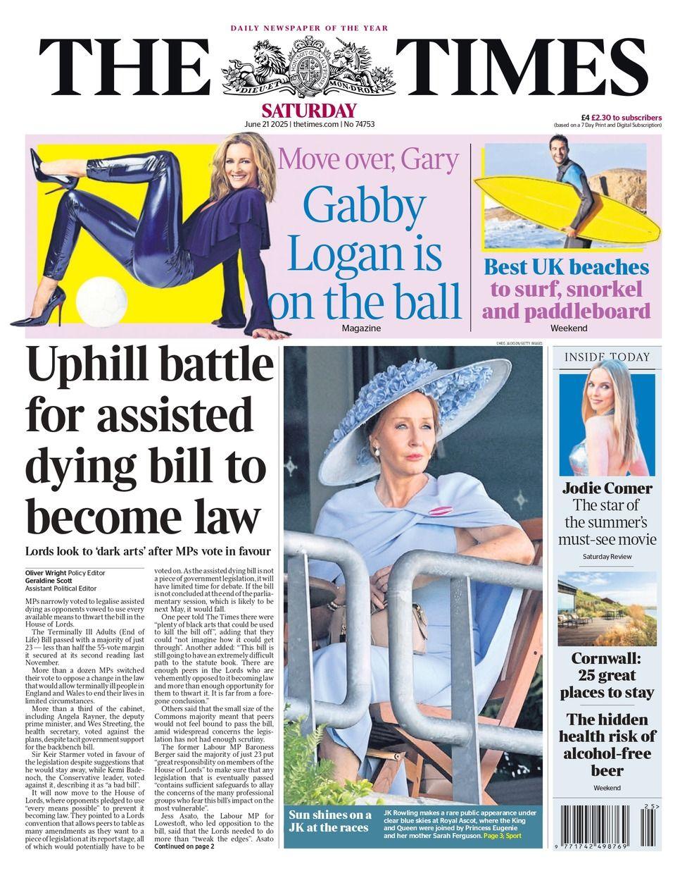 The headline on the front page of the Daily Telegraph reads: "Uphill battle for assisted dying bill to become law"