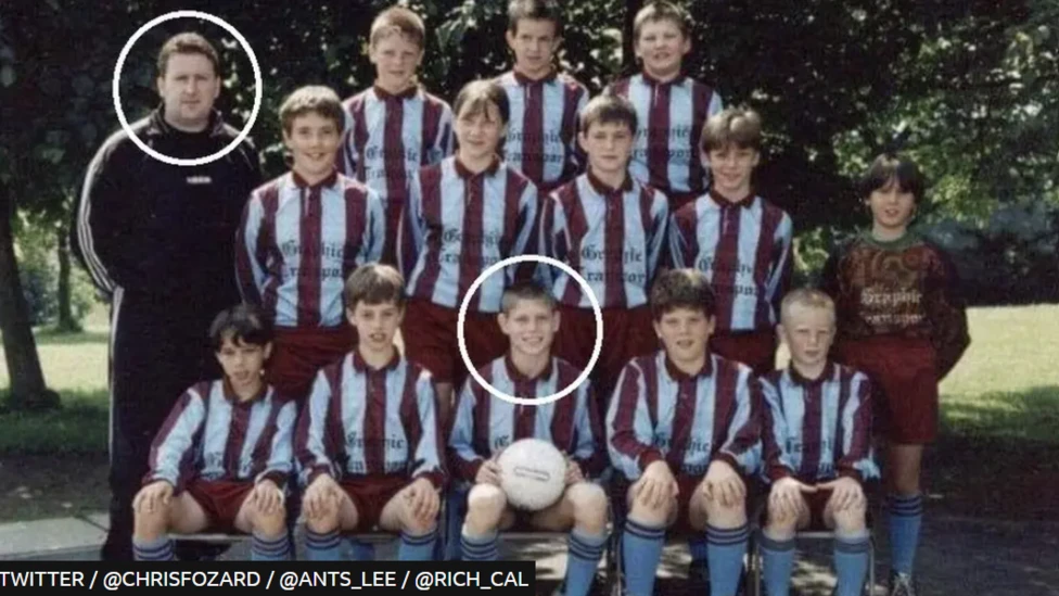 James Milner and Jon Moss (both circled) in a photo for their primary school team