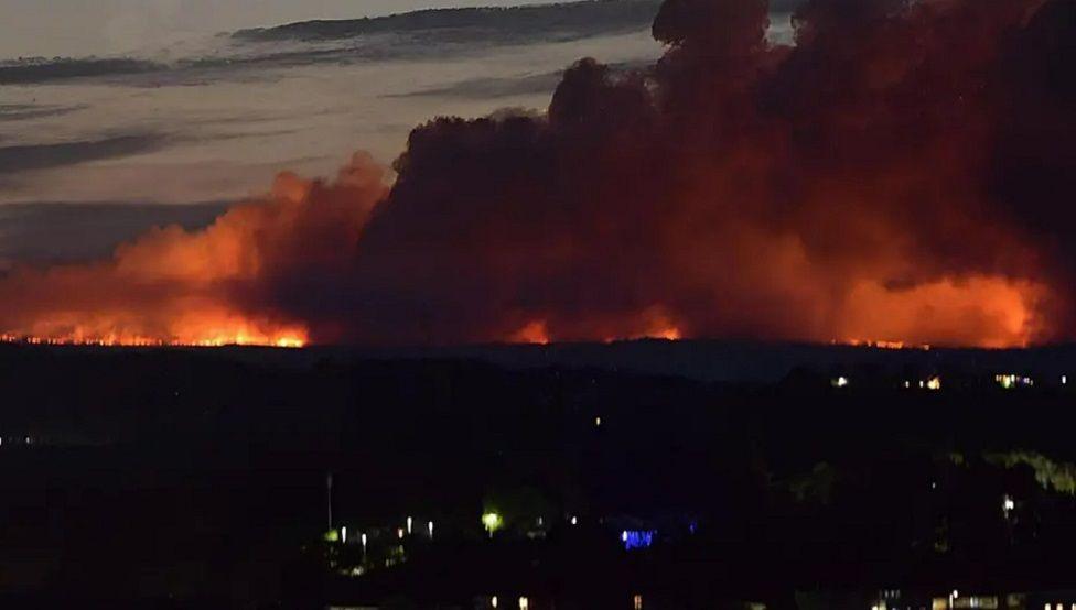 Intense black smoke and flames seen from Scarborough Castle on Tuesday evening