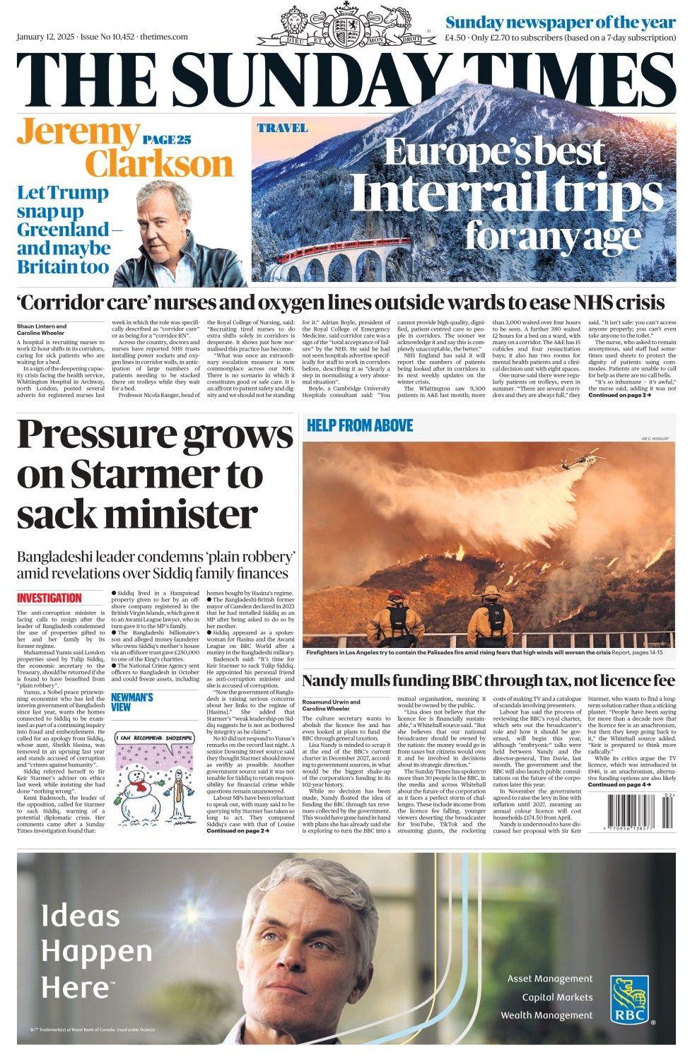 The headline in the Sunday Times reads: Pressure grows on Starmer to sack minister