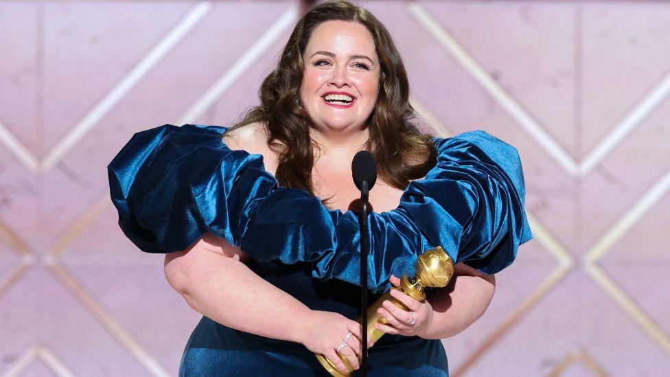 Jessica Gunning wins Best Performance by a Female Actor in a Supporting Role during the 82nd Annual Golden Globes held at The Beverly Hilton on January 05, 2025 in Beverly Hills, California