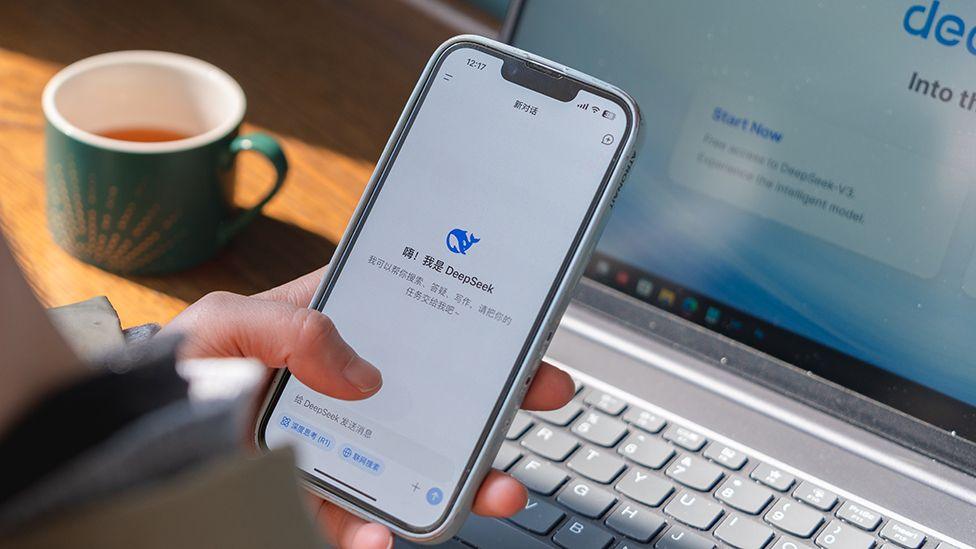 The DeepSeek app from a Chinese AI technology company is displayed on a mobile phone