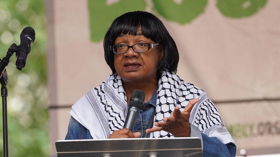 Diane Abbott speaking at the People's Assembly Against Austerity protest in central London in June 2025