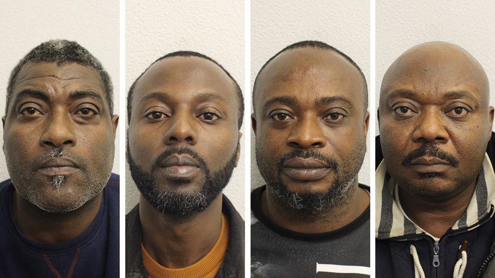 Mug shots of four men all looking directly into the camera