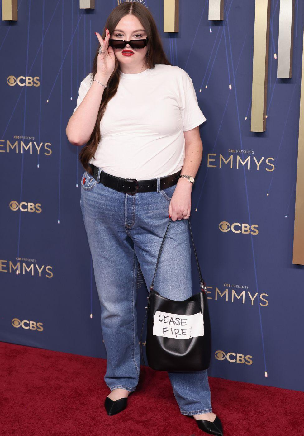 Megan Stalter attends the 77th Primetime Emmy Awards at Peacock Theater on September 14, 2025 in Los Angeles, California