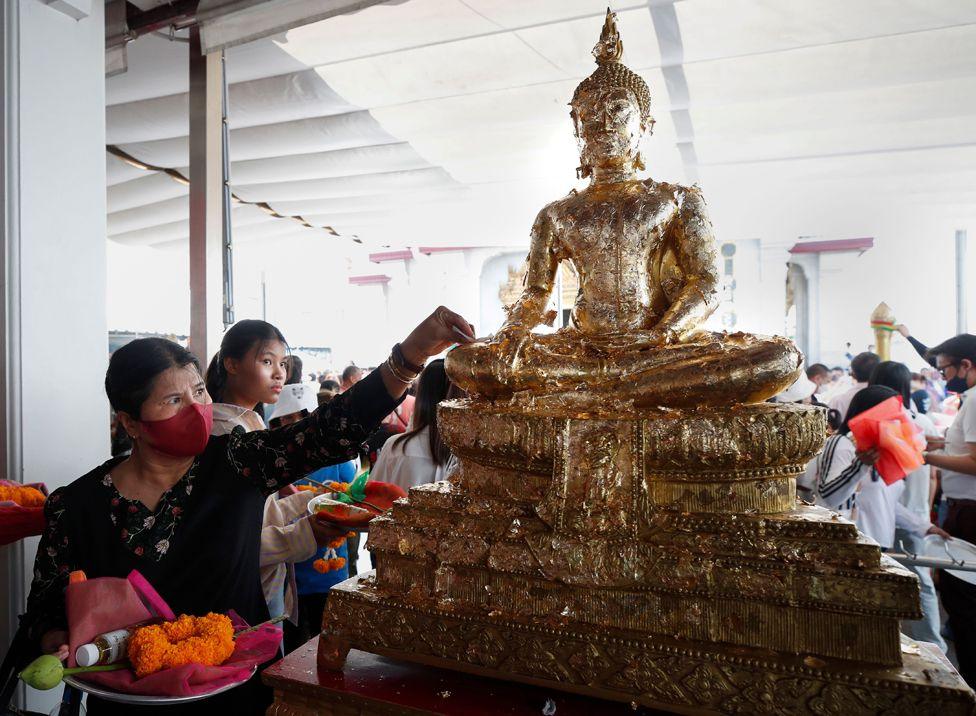 Thai Buddhists gather to mark the New Year at the City Pillar Shrine in Bangkok, Thailand, 31 December 2024. 