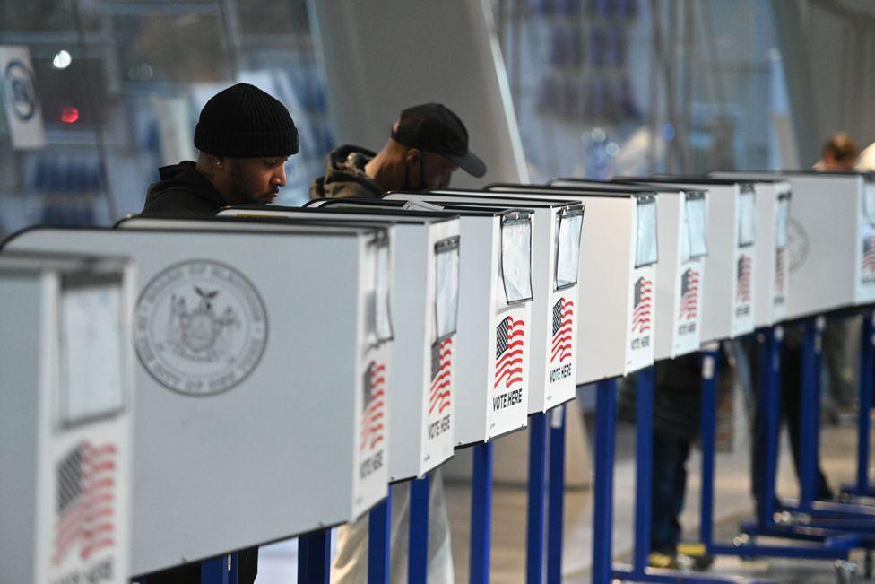 People cast their vote at the Brooklyn Museum on 5 November 2024 in New York City