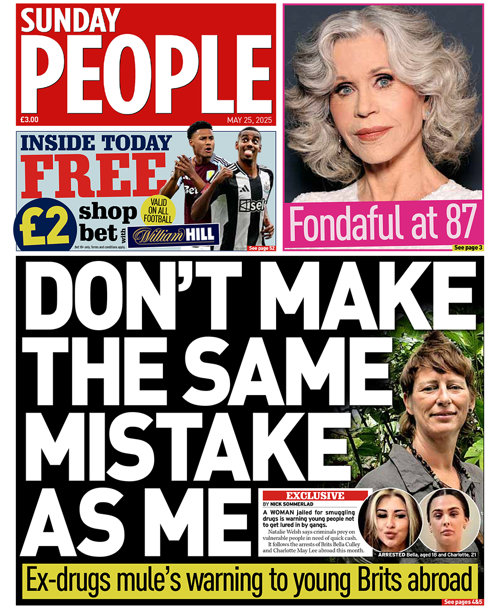 Sunday People front page with headline: "Don't make the same mistake as me"