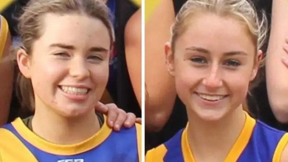 A photo of the two girls from a football team photo.