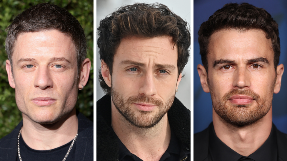 A composite picture with portrait photos of James Norton, Aaron Taylor-Johnson and Theo James