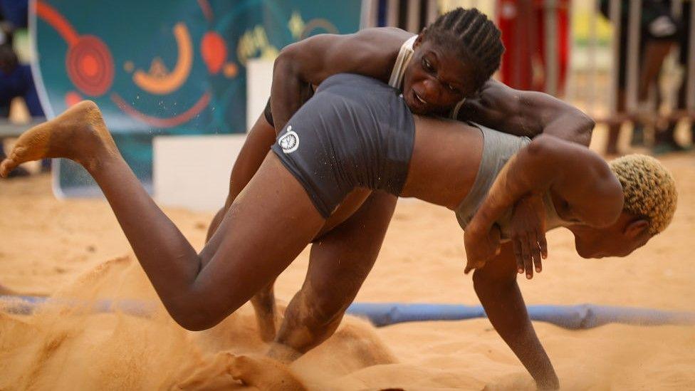 Two women compete in Senegal's beach competition