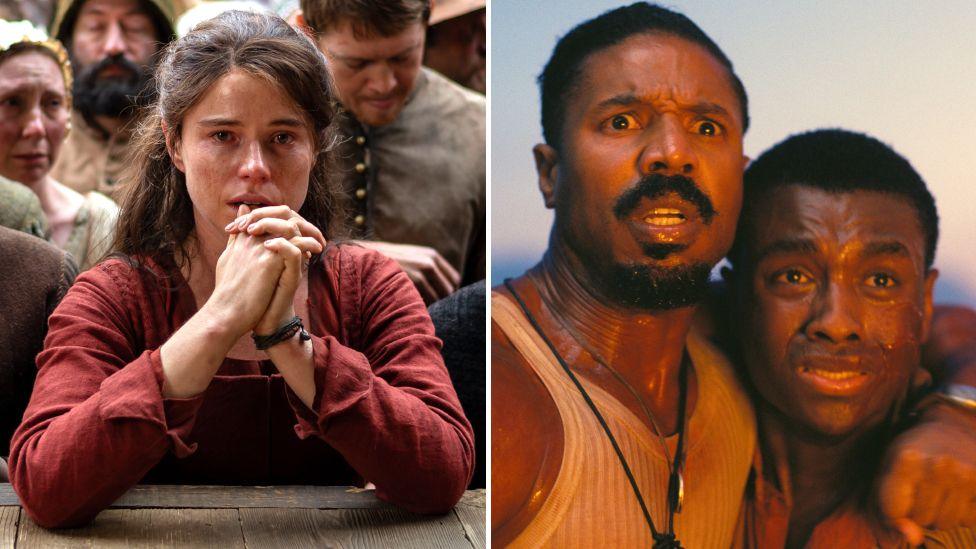 Jessie Buckley in Hamnet, and Michael B Jordan and Miles Caton in Sinners