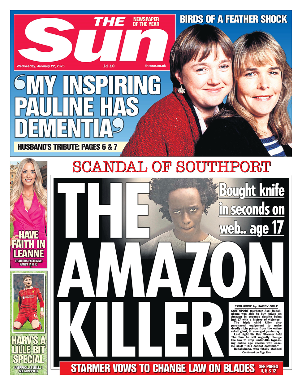 The headline in the Sun reads: "The Amazon killer". 