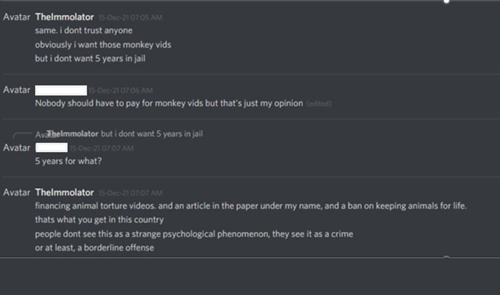 Screenshot of a chat between Le Gresley and another member of the group about potential jail time