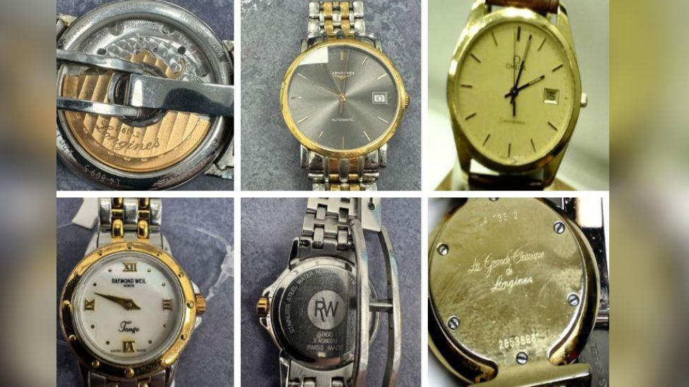 Six images of watches. All are gold or silver.