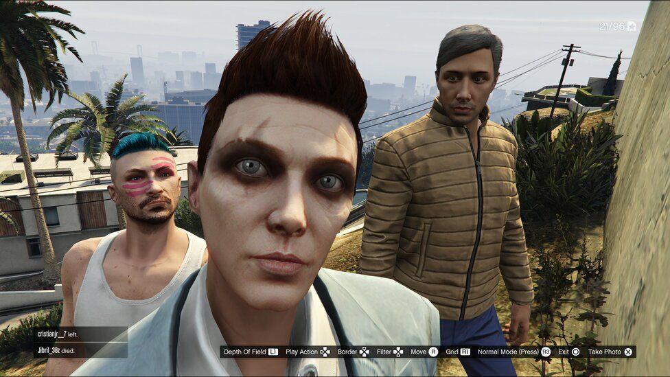 A virtual avatar selfie featuring GTA Hamlet's principal director, Pinny Grylls, alongside co-star writers and directors Sam Crane (left) and Mark Oosterveen (right)