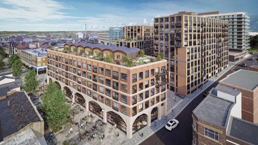 Artist impression of how the new buildings will look.