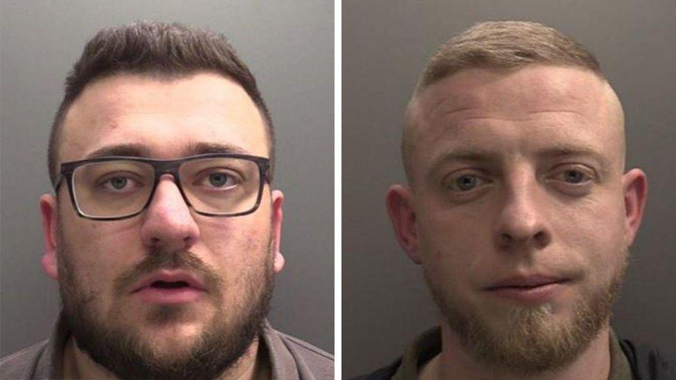 Mugshots of Ryan Dobb-Clarke wearing glasses with a beard and Peter Crunkhurn with blonde hair and a beard