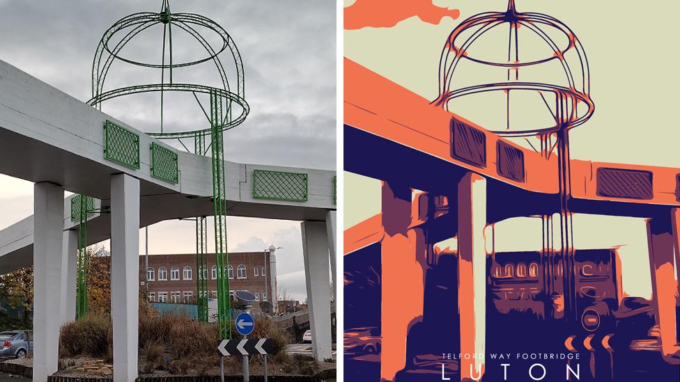 Telford Way Footbridge, photo and artwork