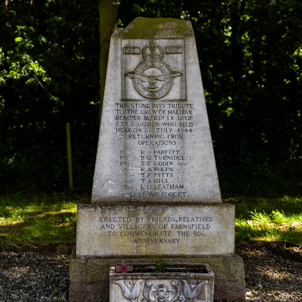 A photo of the Halifax Bomber Memorial at Farnsfield