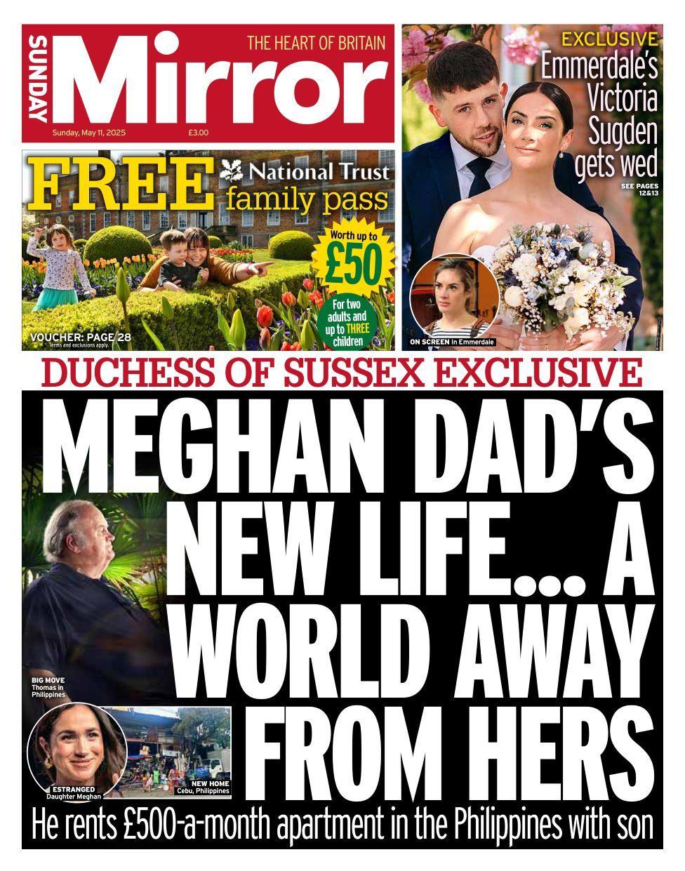 Sunday Mirror front page on Sunday 11 May 2025