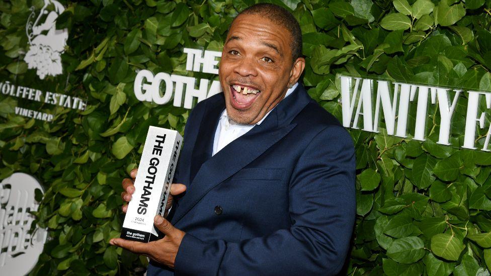 Clarence Maclin poses with the Outstanding Supporting Performance award for "Sing Sing" at the 34th Annual Gotham Awards held at Cipriani Wall Street on December 02, 2024 in New York