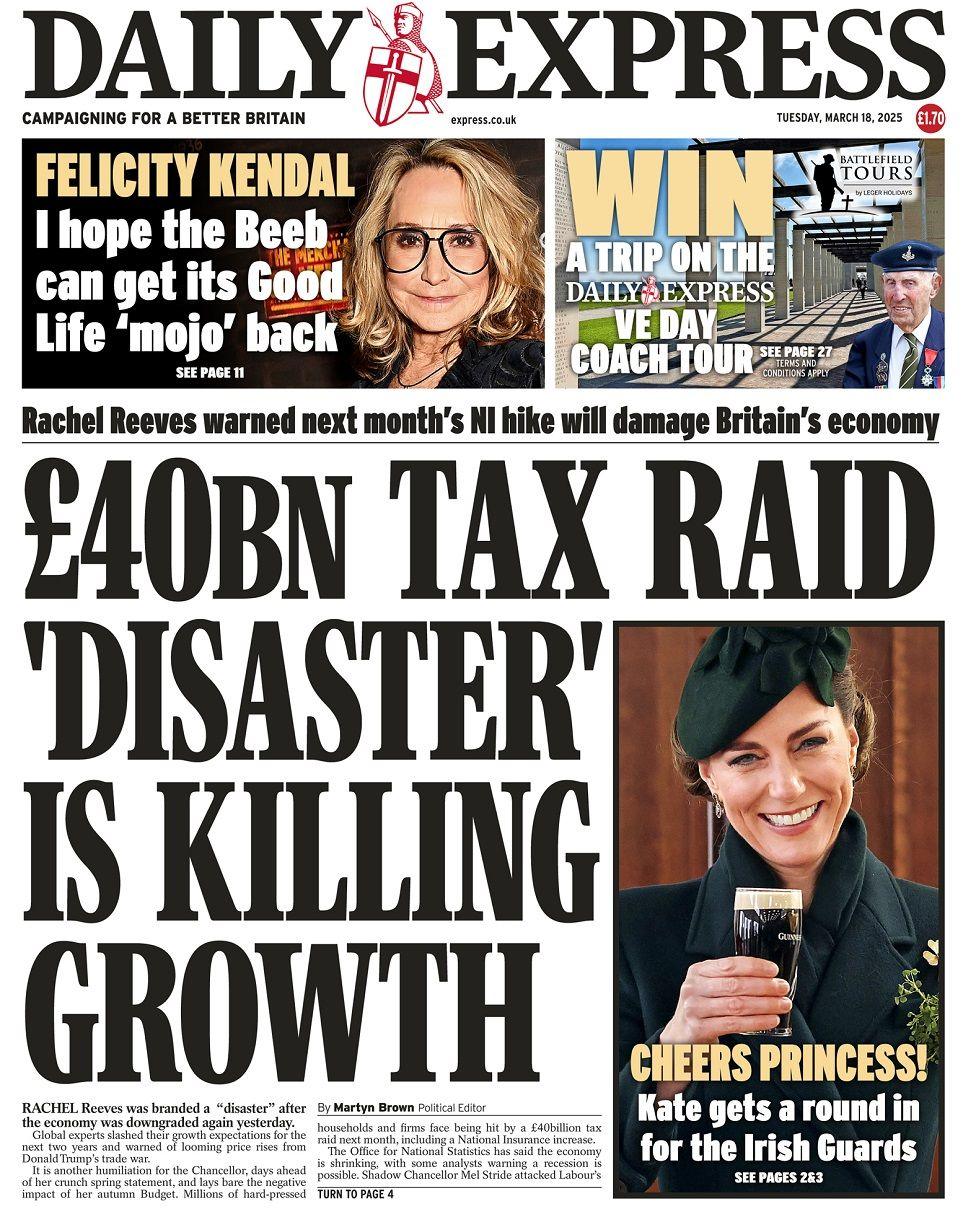 Front page of the Daily Express for Tuesday 18 March 2025.