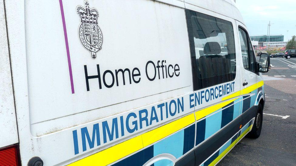 An Immigration Enforcement Van parked at Stansted Airport in September 2022.