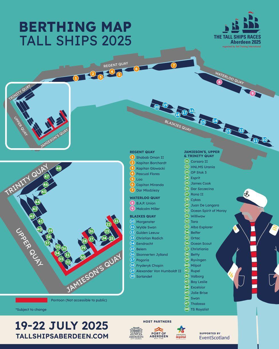 Map of Aberdeen Tall Ships berthings.