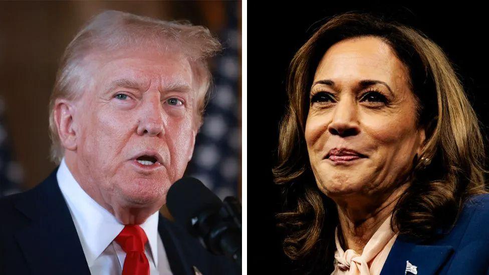 Composite image featuring Donald Trump and Kamala Harris