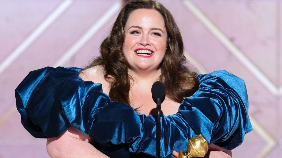 Jessica Gunning wins Best Performance by a Female Actor in a Supporting Role during the 82nd Annual Golden Globes held at The Beverly Hilton on January 05, 2025 in Beverly Hills, California