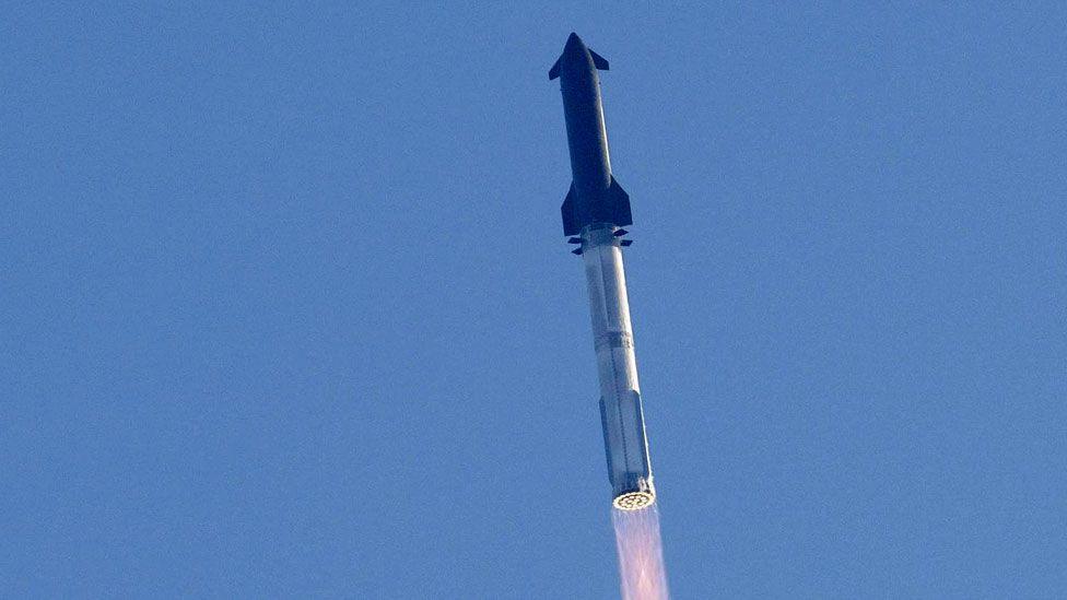 The SpaceX 'Starship' rocket takes off from the company's Starbase facility in Texas, USA.