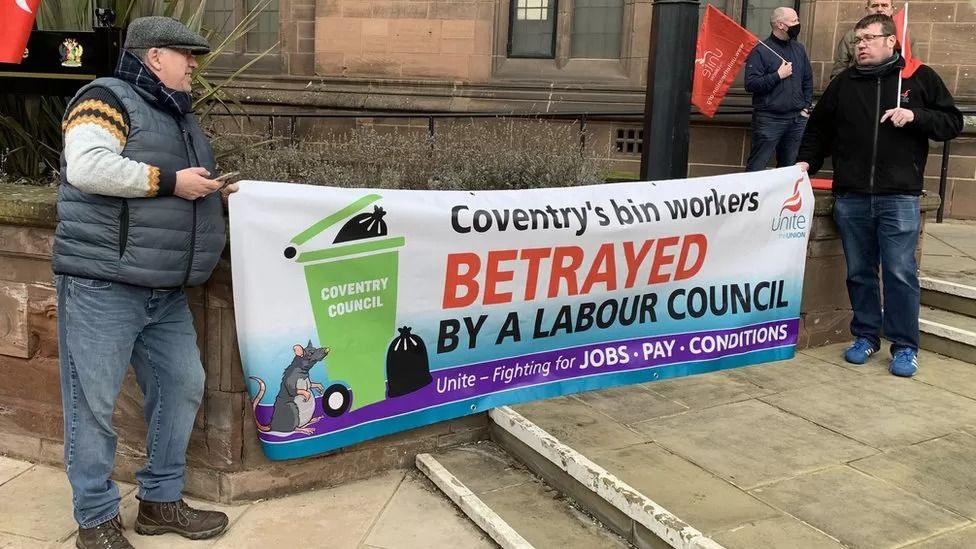 Unite members gathered to demonstrate outside Coventry City Council