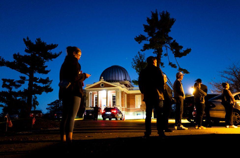 Voters line up outside a polling place at the Cincinnati Observatory on 5 November 2024 in Cincinnati, Ohio