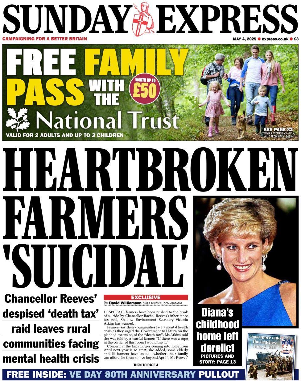 The headline in the Sunday Express reads: Heartbroken farmers 'suicidal'
