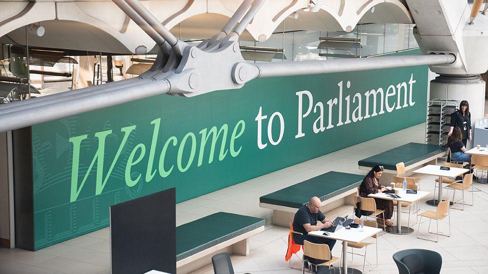 Welcome to Parliament sign at Portcullis House