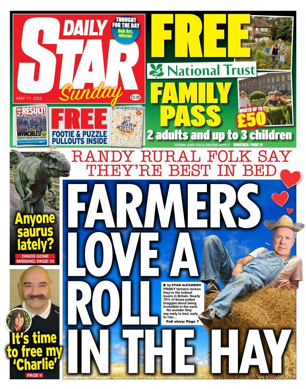 Daily Star front page on Sunday 11 May 2025