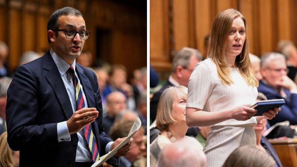 A composite image of two MPs speaking in the House of Commons - Dr Neil Shastri-Hurst on the left is wearing a suit jacket with a multi-coloured tie and glasses. Sarah Edwards on the right is wearing a white outfit. 