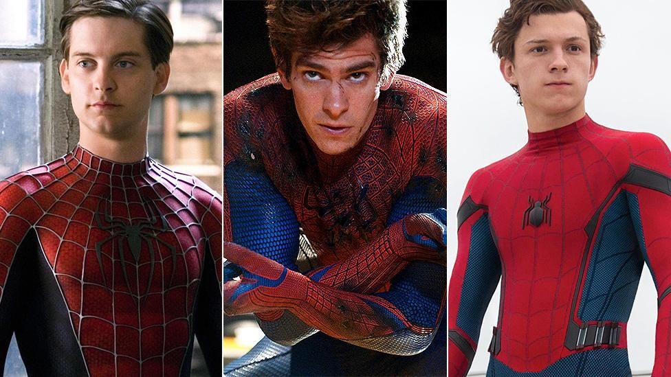 Image of actors Tobey Maguire, Andrew Garfield and Tom Holland 