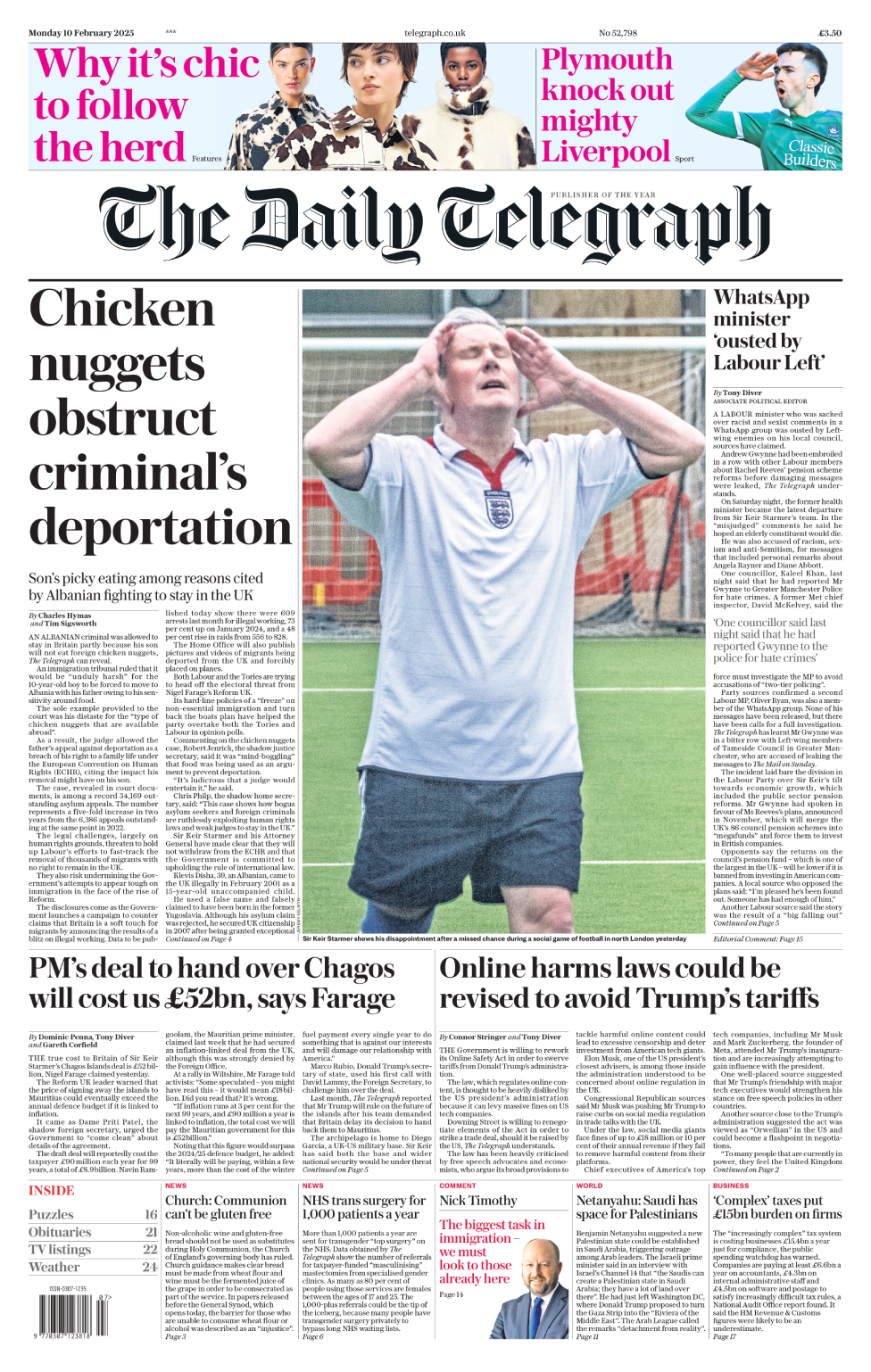 The front page of the Daily Telegraph