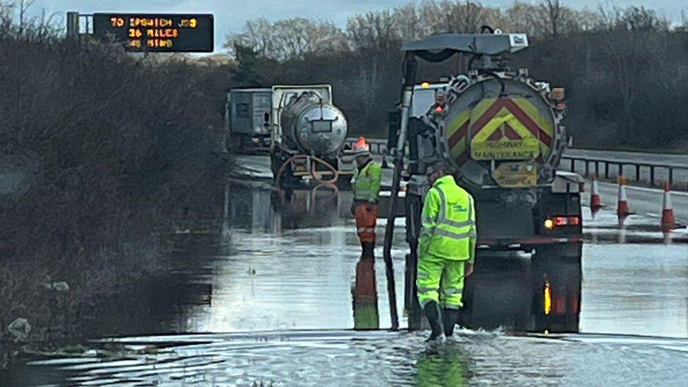 Flooded A14 at Newmarket