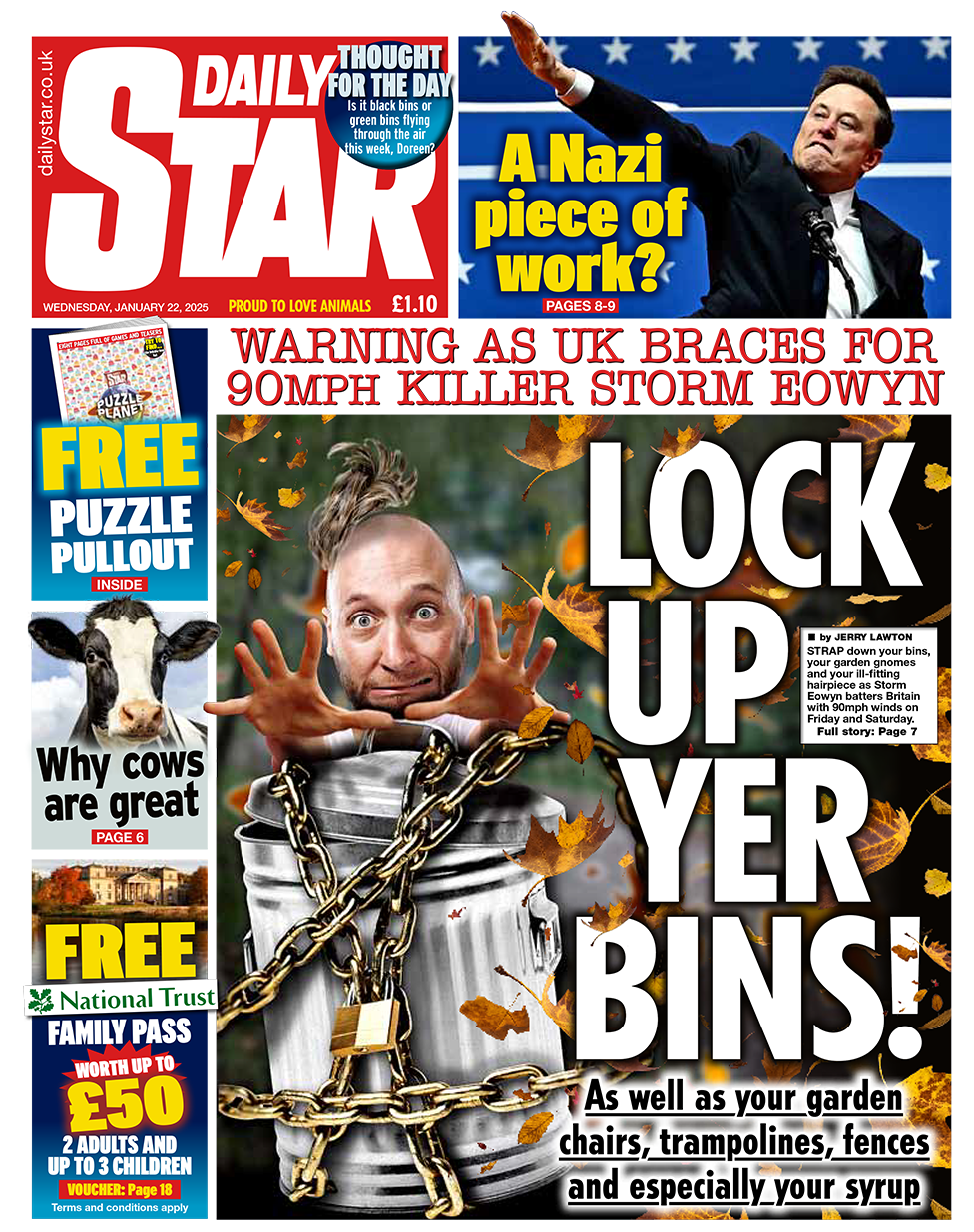 The headline in the Star reads: "Lock up yer bins!". 