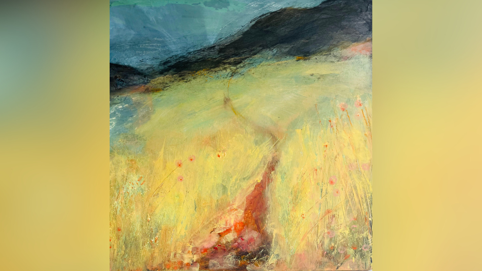 Acrylic painting of path going through long grass as it weaves into the distance