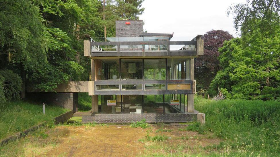 The Bernat Klein studio building near Selkirk a brick and glass and cement structure
