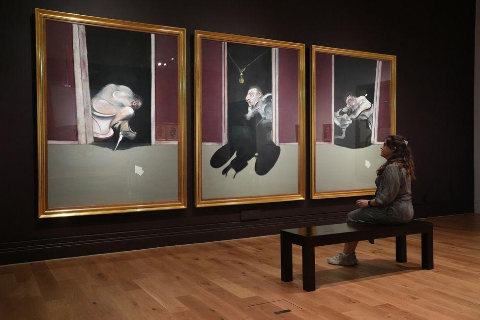 Triptych May-June 1973 during a preview for the National Portrait Gallery's Francis Bacon: Human Presence exhibition, at the gallery in central London. 9 October 2024.