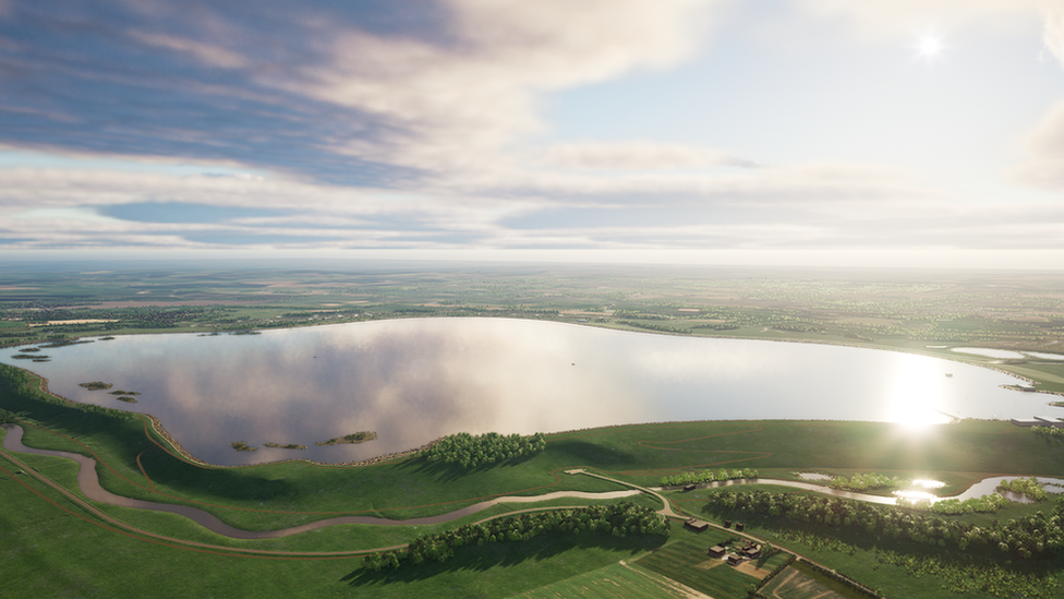 CGI image of a view of Oxfordshire reservoir SESRO and the surrounding nature