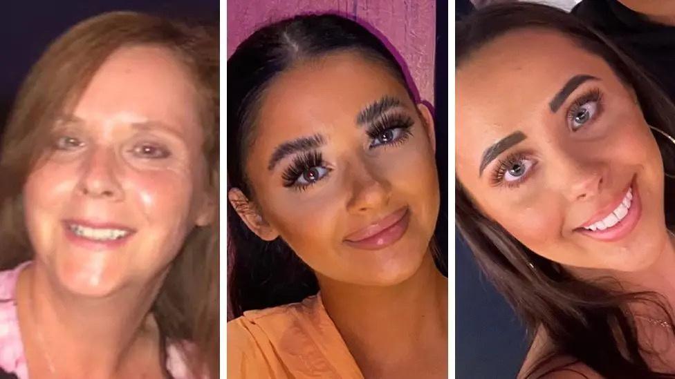 Three individual headshots: left - woman, with brown hair and wearing pink top, smiling; centre - woman with dark hair parted in centre wearing orange top; right - woman with dark hair smiling.
