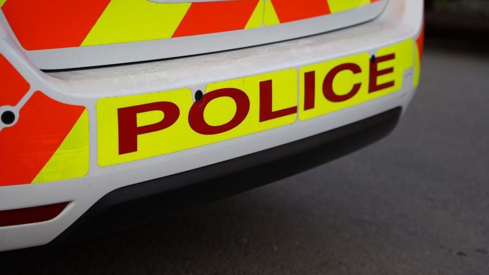 Stock image of the back of a police car