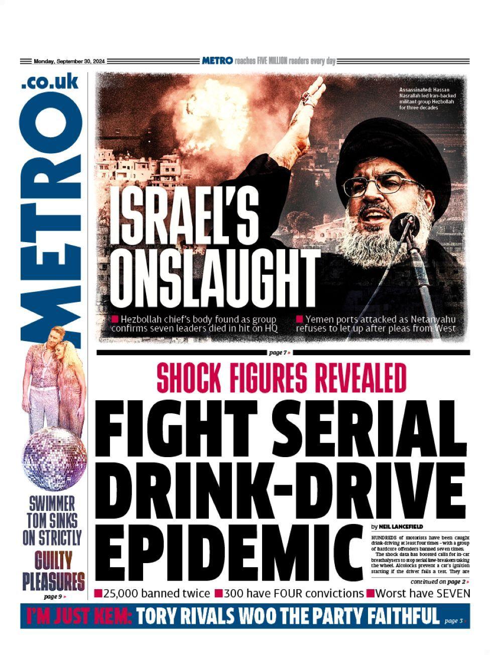 Metro front page for 30 September